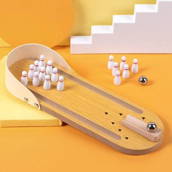 Table Top Mini Bowling Game Set-Tabletop Wooden Board Mini Arcade Desktop Tiny Bowling Shooting Alley Office Desk Stress Relief Gadgets Small Finger Toys Gag Gifts For MenWomen Kids Teens Boys - Image 5