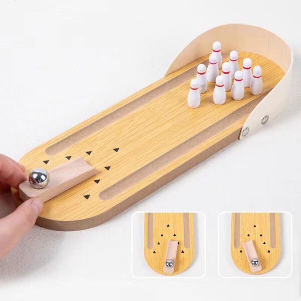 Table Top Mini Bowling Game Set-Tabletop Wooden Board Mini Arcade Desktop Tiny Bowling Shooting Alley Office Desk Stress Relief Gadgets Small Finger Toys Gag Gifts For MenWomen Kids Teens Boys - Image 6