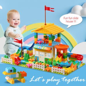 🏡🌈 Build & Play Adventure – Colorful Brick Playground Set! 🎠🐶
